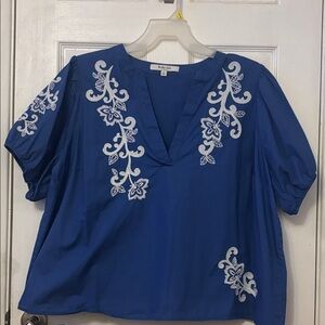 Torrid Royal Blue Top with Cream Embroidery